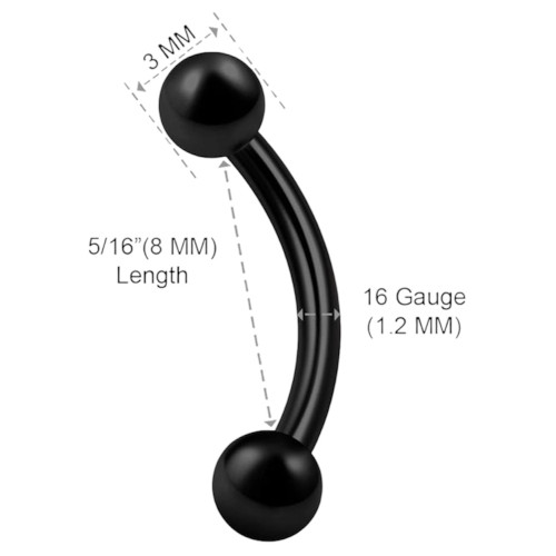 16G PVD Black Snake Eyes Barbell 8mm