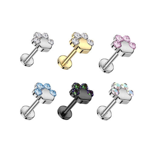 CZ Paw Top Labret Studs
