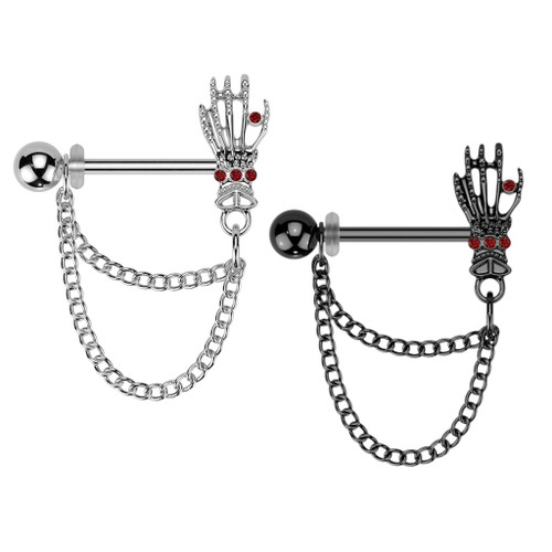 Skull Hands CZ Nipple Barbell
