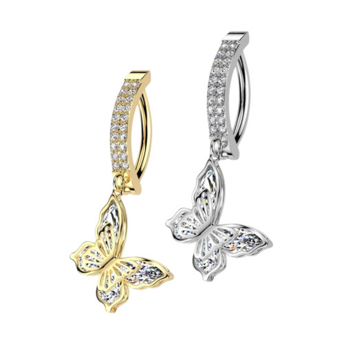 Butterfly CZ Dangle Hinged Belly Ring