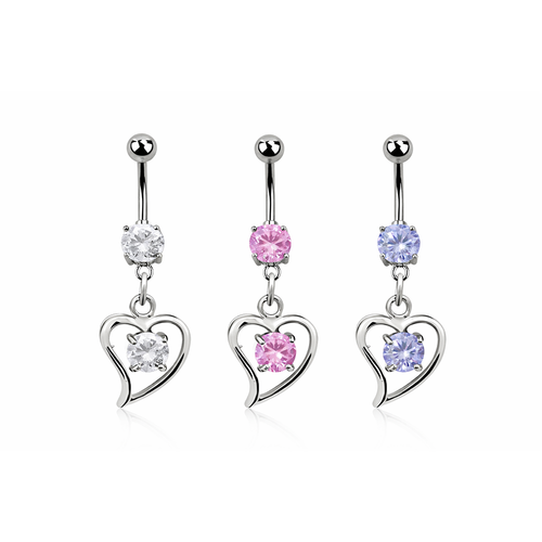 Titanium CZ Heart Dangle Belly Ring Piercing
