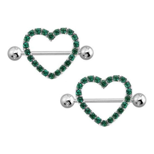 Green CZ Heart Nipple Rings Shield Piercing