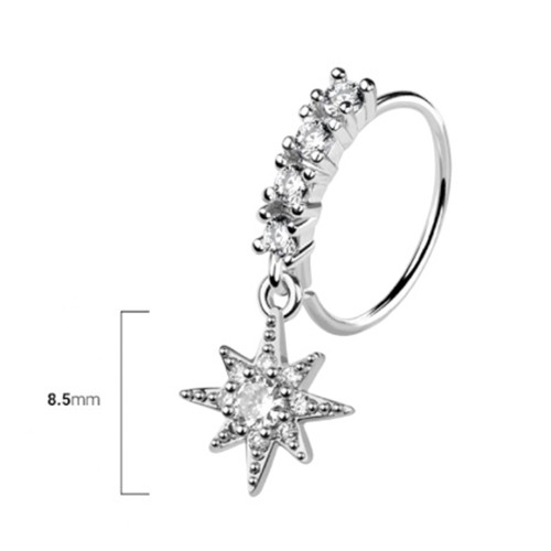 20G Starburst CZ Dangle Bendable Hoops Nose Rings