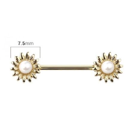 14G Pearl Sunflower Nipple Barbells Rings Piercings Jewelry