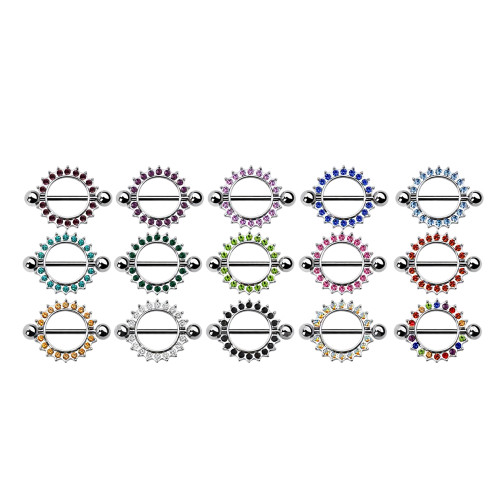Flower CZ Nipple Barbells Shield Piercings 14G 14mm