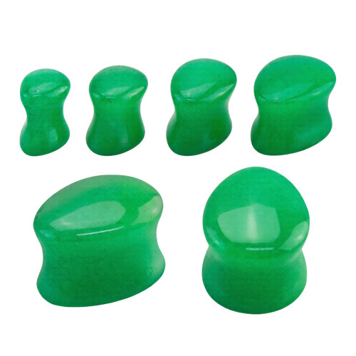 Green Jade Teardrop Double Flare Ear Plugs