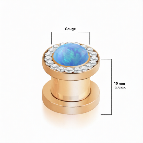 Rim CZ Opal Screw Fit Ear Tunnels