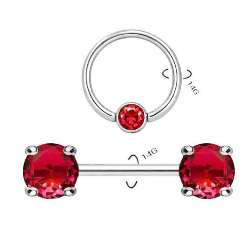 Surgical Steel 14G Red CZ Captive Bead Ring