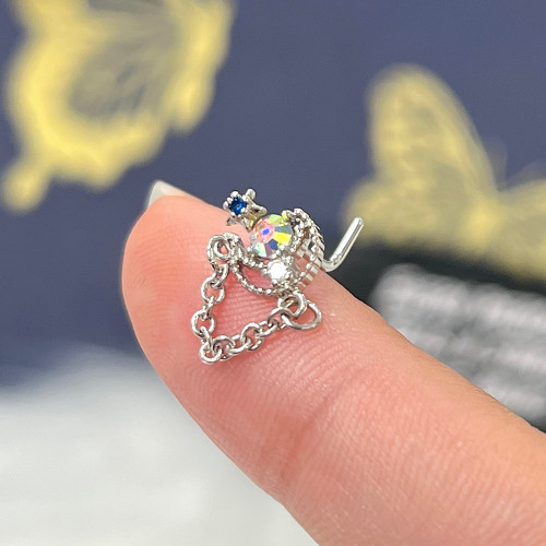 20G Star Moon Chain L Shaped Nose Rings Studs
