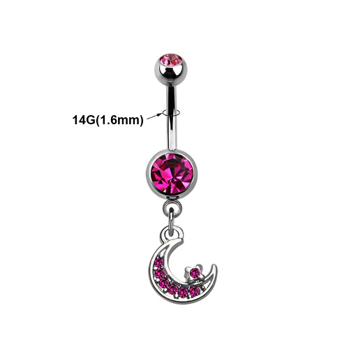 14G Dangle Moon Star CZ Belly Rings