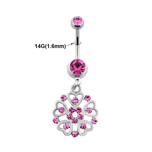 14G Dangle Heart CZ Belly Rings