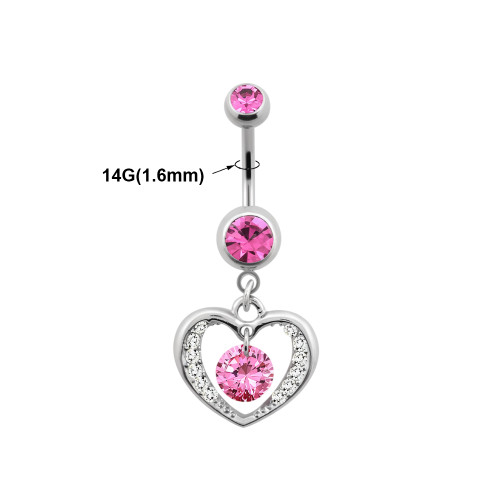14G Dangle Heart CZ Belly Ring