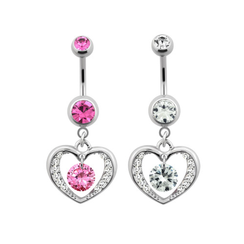 CZ Center Heart Dangle Belly Ring