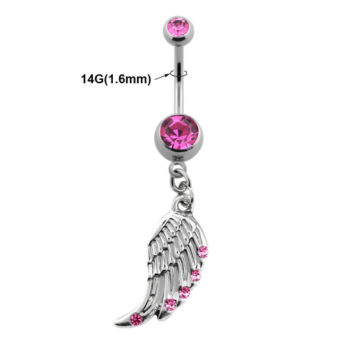 14G Dangle Bird Wing CZ Belly Button Rings