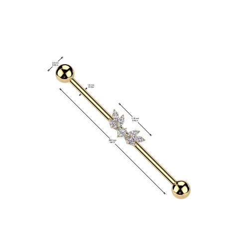 14G Marquise CZ Wings Industrial Barbell Scaffold Piercing Jewelry
