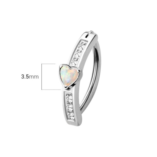 14G Heart Opal Paved CZ Hinged Clicker Belly Button Rings