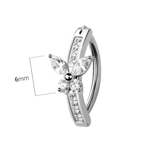 14G Butterfly Opal Paved CZ Hinged Clicker Belly Button Rings