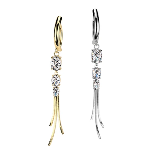 Dangling Chain CZ Hinged Belly Button Rings