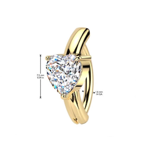 14G Heart CZ Hinged Clicker Belly Rings