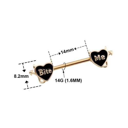14G Bite Me Devil Heart Nipple Barbell