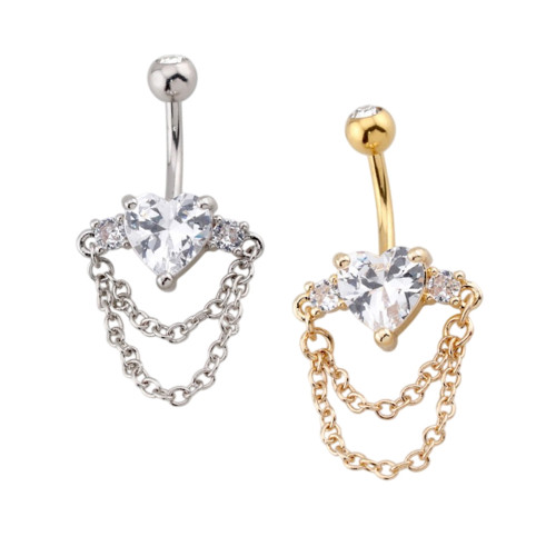 Double Rope Chain Heart CZ Belly Rings