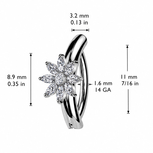 14G Marquise Flower CZ Hinged Clicker Belly Ring