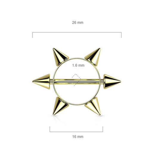 14G PVD Plated Spike Nipple Shield Ring