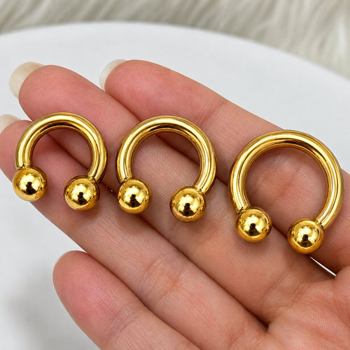Surgical Steel PVD Gold Ball Horseshoe Rings Circular Barbell