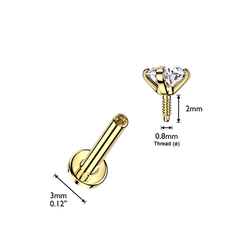 Prong Diamond Gems Labret Flat Back Studs
