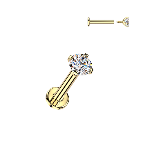 14K Gold Prong Diamond Labret Studs