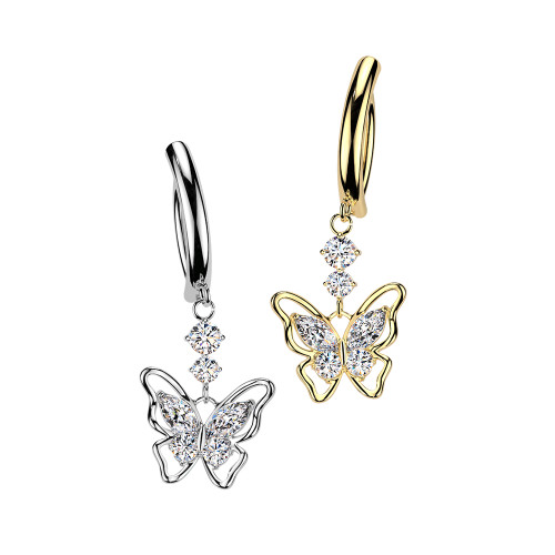 Marquise CZ Butterfly Dangle Clicker Belly Ring