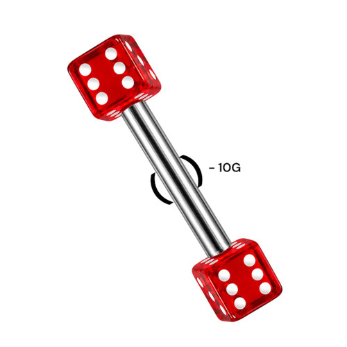 10G Red Dice Straight Barbell Piercing