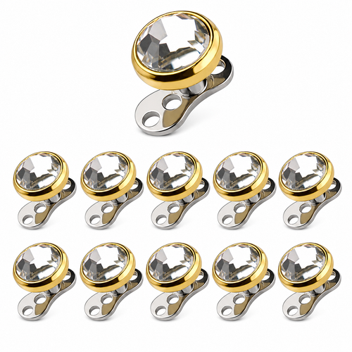 22PCS Gold Clear CZ Top Steel Dermal Anchor Base