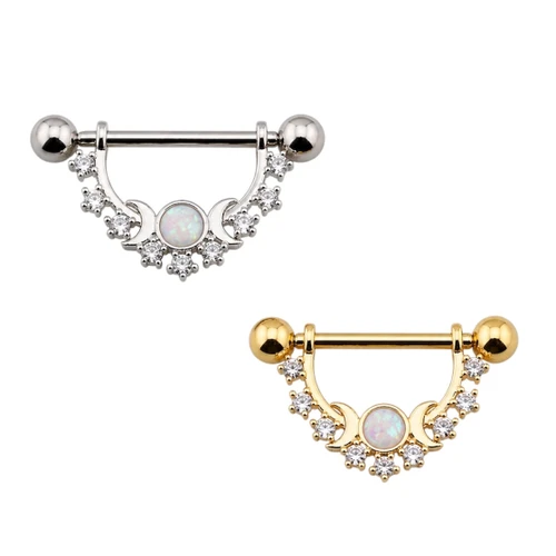 Moon Opal Bezel CZ Nipple Barbell