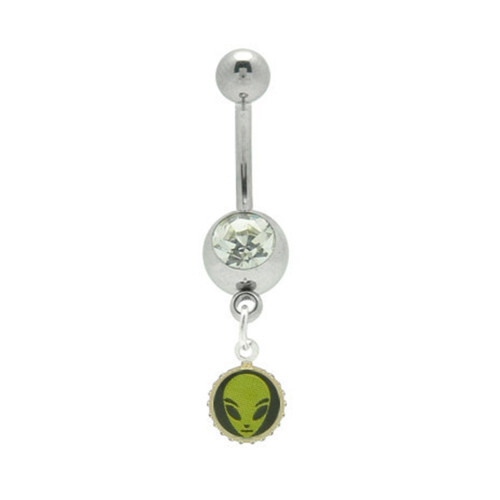 Alien Dangle CZ Belly Button Ring Piercing