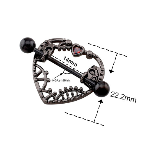 14G Open Heart Shaped CZ Nipple Shield Barbell