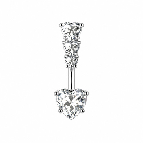 Four Heart CZ Belly Button Ring Piercing