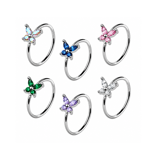 Prong CZ Butterfly Bendable Hoop Ring