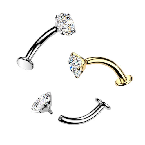 Prong CZ Flat Back Curved Barbell