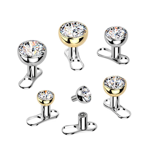 Wide Face Bezel CZ 2 Hole Dermal Anchor Top