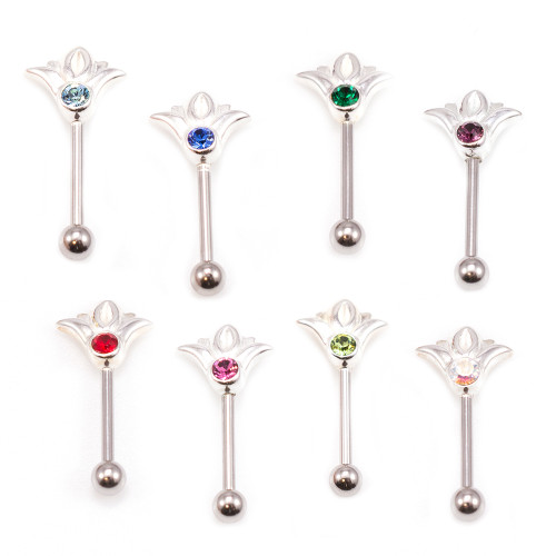 Barbell Cartilage / Eyebrow Ring / Tragus Earring Flower Design with Jewel