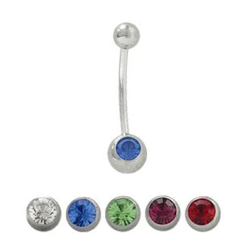 Bezel CZ Ball Belly Button Ring Piercing