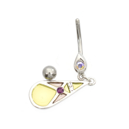 14G Dangling Teardrop Shape CZ Belly Ring