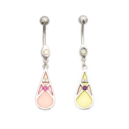 Dangle Pastel Teardrop Shape CZ Belly Button Ring