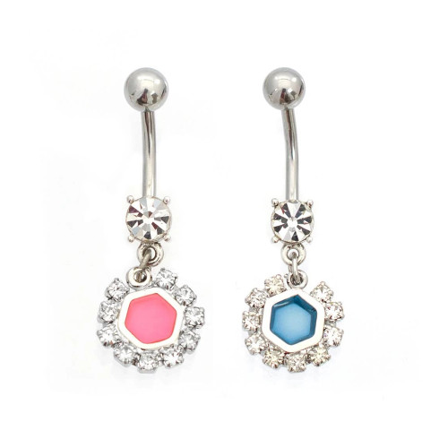 Paved CZ Hexagon Shaped Belly Button Ring