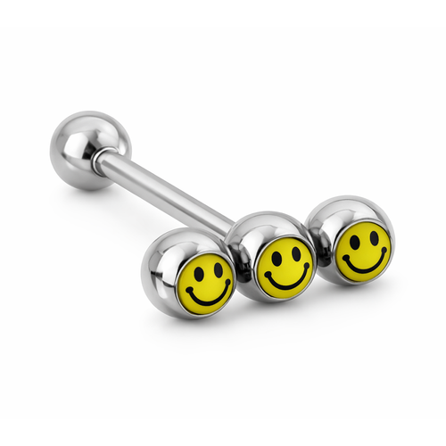 Triple Smiley Logo Tongue Barbells Rings Piercings