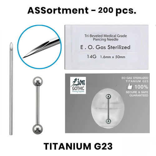 Barbells Tongue Ring Piercing Kit Containing 200 pcs of Titanium G23 14 Gauge 13 Gauge Barbells Tongue Ring Piercing Kit Containing 200 pcs of Titanium G23 14 Gauge 13 Gauge