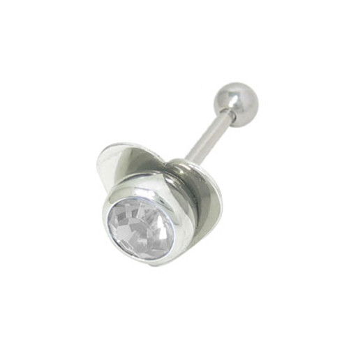 Barbell Tongue Ring Surgical Steel with Heart and Jewel Design