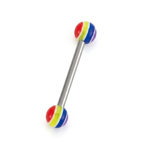 Rainbow Striped Acrylic Ball Straight Barbell Piercing