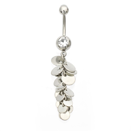 Confetti and Cubic Zirconia Dangle Design Belly Button Ring 14ga Surgical Steel 